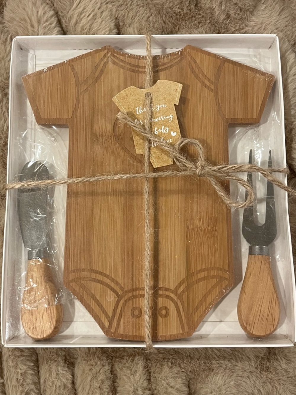 Bamboo Baby Onesie Serving Board with Cheese Knife Set
